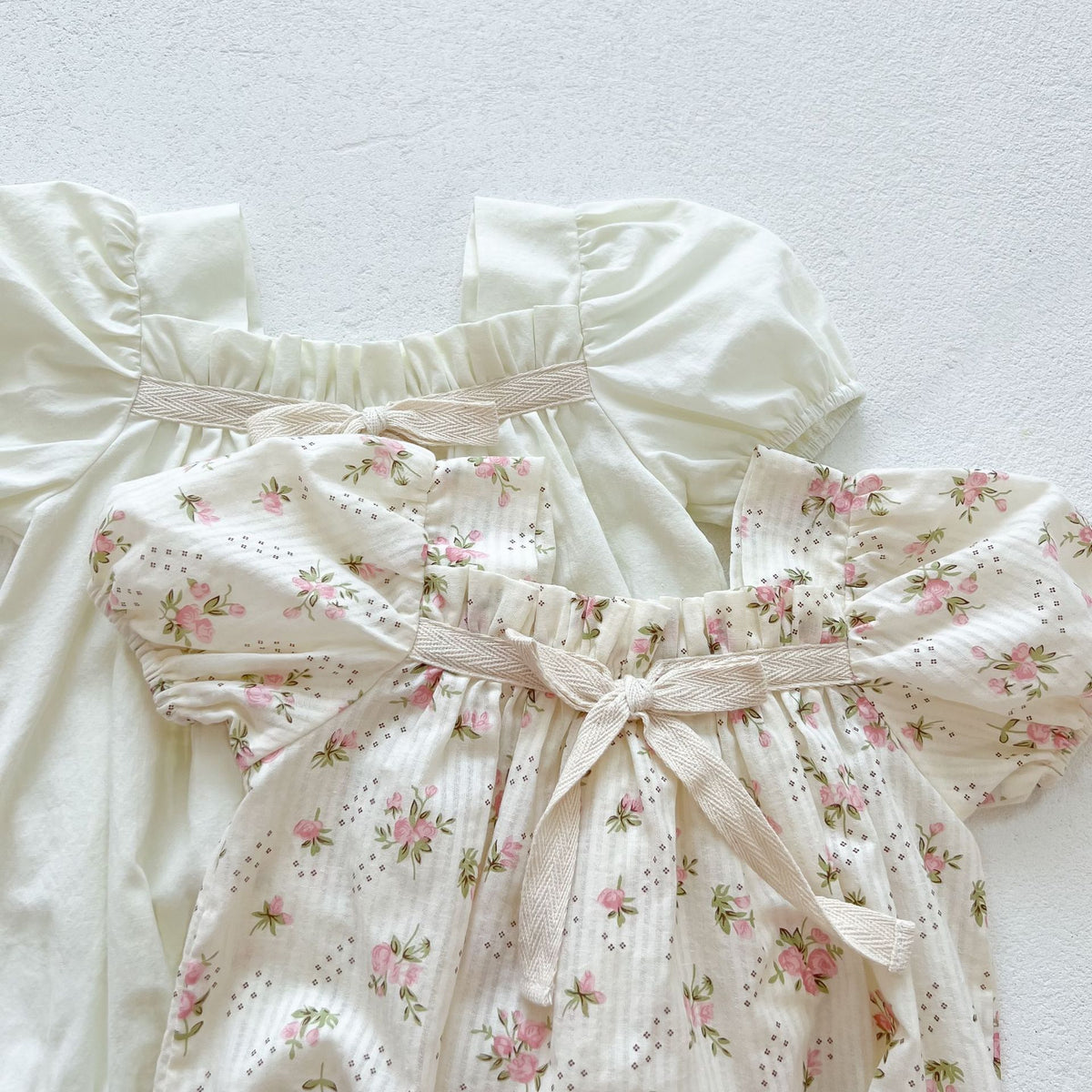 Baby Floral Solid Ribbon Short/Long Sleeve Romper [mh0000723]
