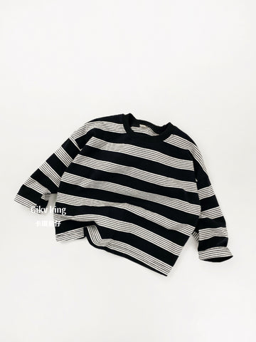 Wide Stripe Loose Long Sleeve T-shirt 太ボーダー 長袖Tシャツ【mh0012566】
