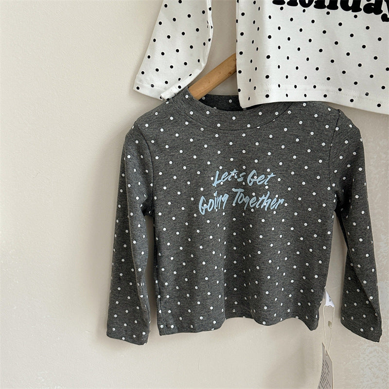 キッズ ドット柄 ロゴプリント クルーネック 長袖Tシャツ【mh0014165】