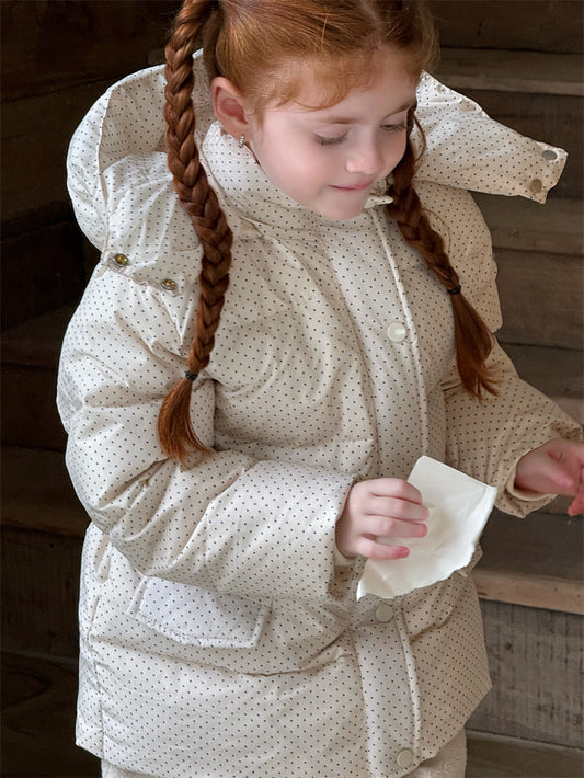 ダウンジャケット ドット フーディ ミディ丈 パフ アウター【mh0011626】