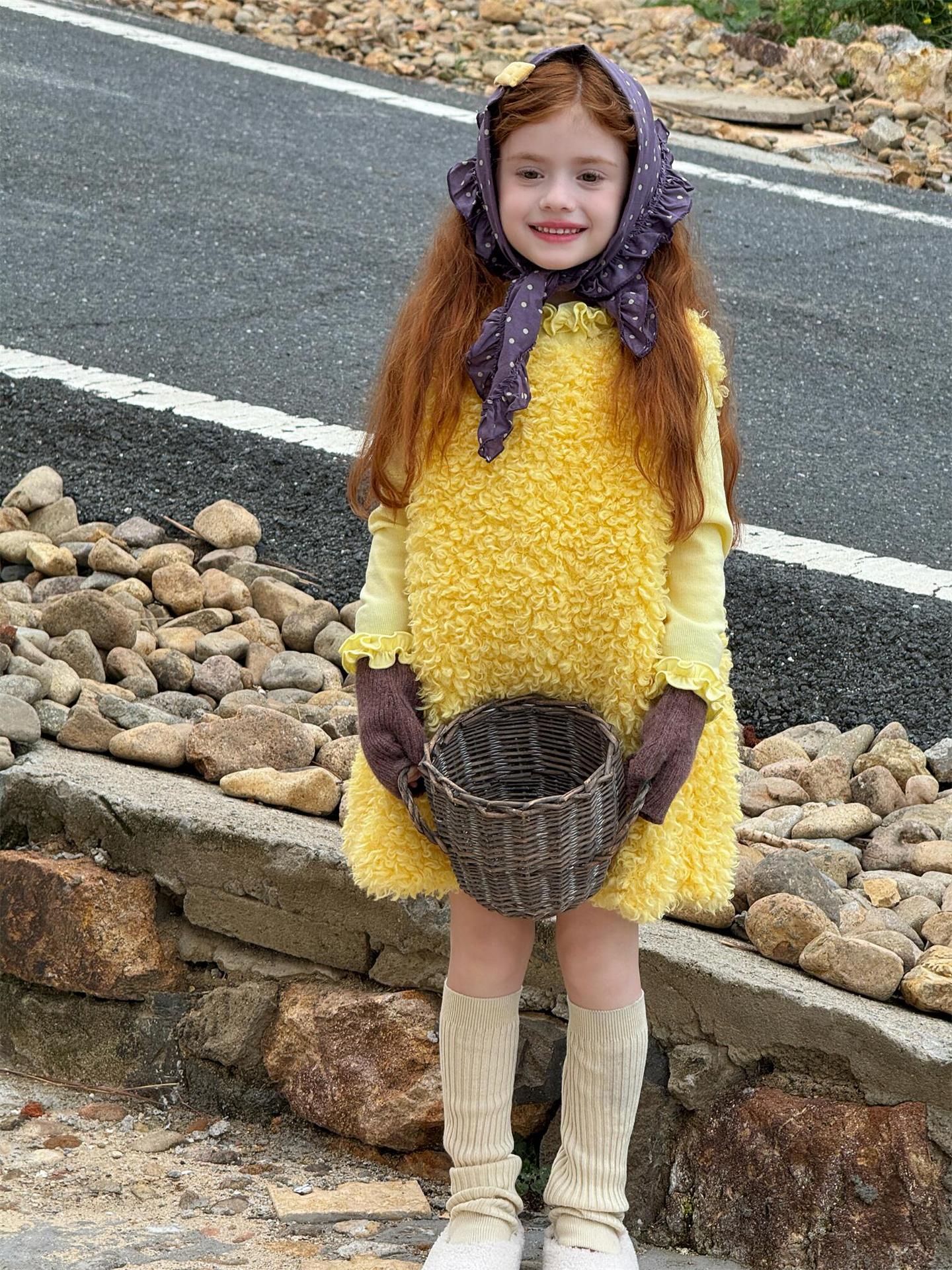 ノースリーブワンピース ラッフル襟 ファーフリースドレス【mh0011755】