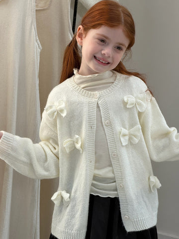 Kids' and Juniors' Ribbon Crew Neck Cardigan [mh0014012]