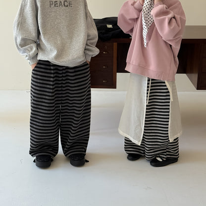 -ボーダーワイドパンツ ゆったりストレートスウェットパンツ【mh0010774】 - mamahalo shop - ロングパンツ・スウェットパンツ -  べビー服 - 子供服 - 男の子 - 女の子