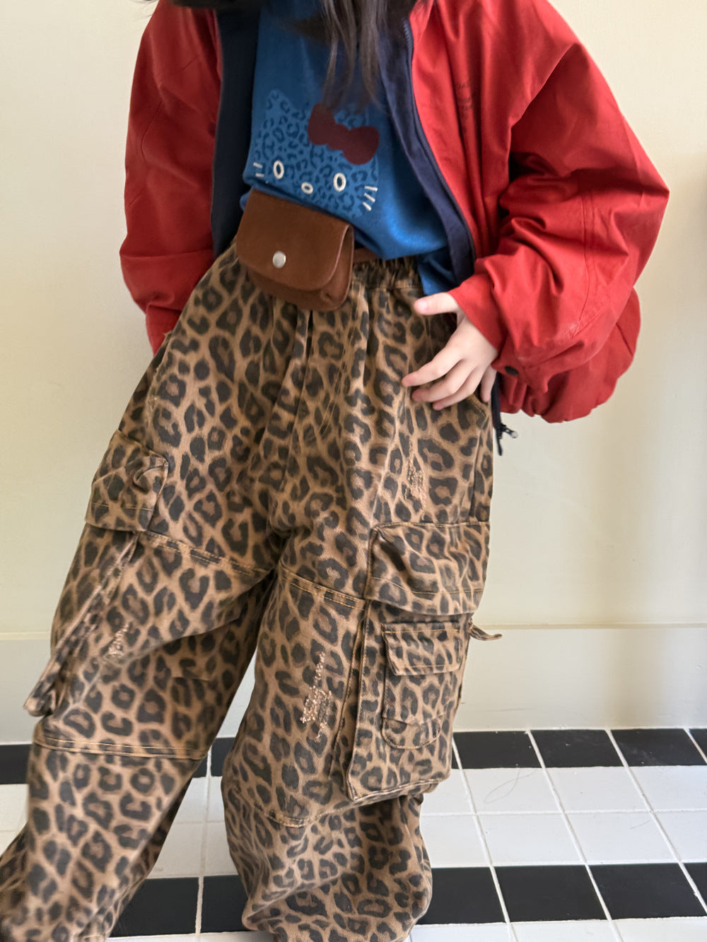 -レオパード柄ワイドパンツ ビッグポケット付きストレートロングパンツ【mh0010778】 - mamahalo shop - ロングパンツ・スウェットパンツ -  べビー服 - 子供服 - 男の子 - 女の子