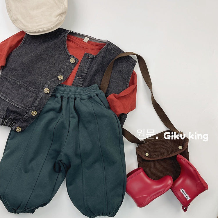 Kids Plain Tucked Loose Easy Pants [mh0013931]