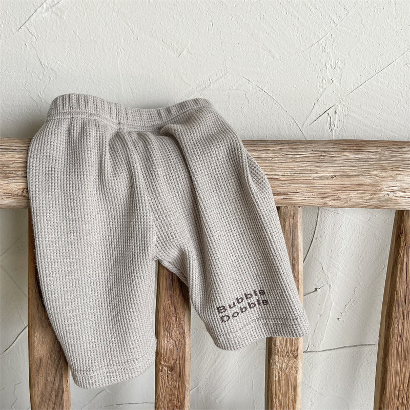 -キッズ レターロゴ ワッフル ハーフ レギンス パンツ【mh0000762】 - mamahalo shop - レギンスパンツ -  べビー服 - 子供服 - 男の子 - 女の子