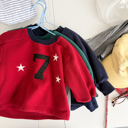 -ナンバーワッペン星柄フリーストレーナー【mh0010909】 - mamahalo shop - トレーナー・フーディ -  べビー服 - 子供服 - 男の子 - 女の子