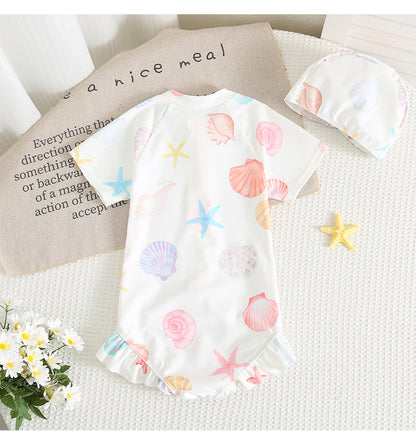 UPF50 Plus Shell Printed Short Sleeve One-piece シェルプリント 半袖 水着【mh0012605】