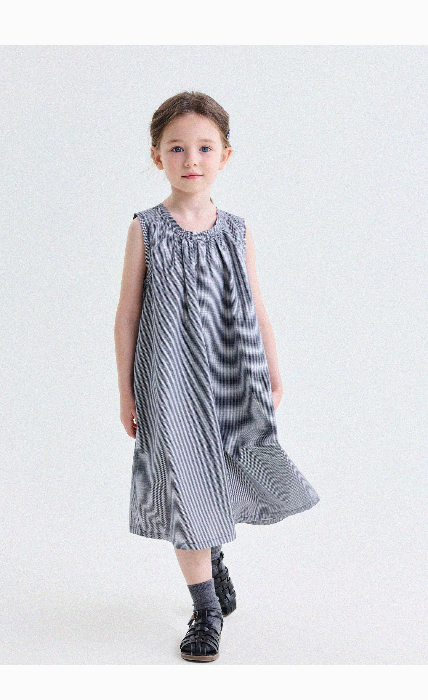 Vestido sin mangas con estampado de cuadros y fruncido tridimensional [mh0013746]