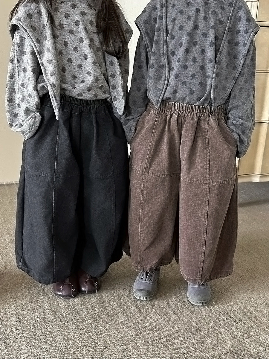 キッズ パッチワーク ウォッシュ ワイド ルーズ クロップドパンツ【mh0014295】