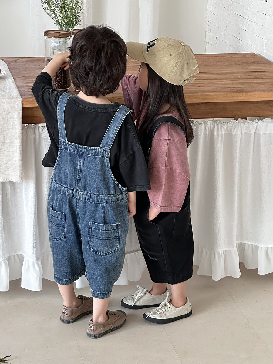 Vintage Casual Denim Overalls サロペット ハーフパンツ【mh0013468】