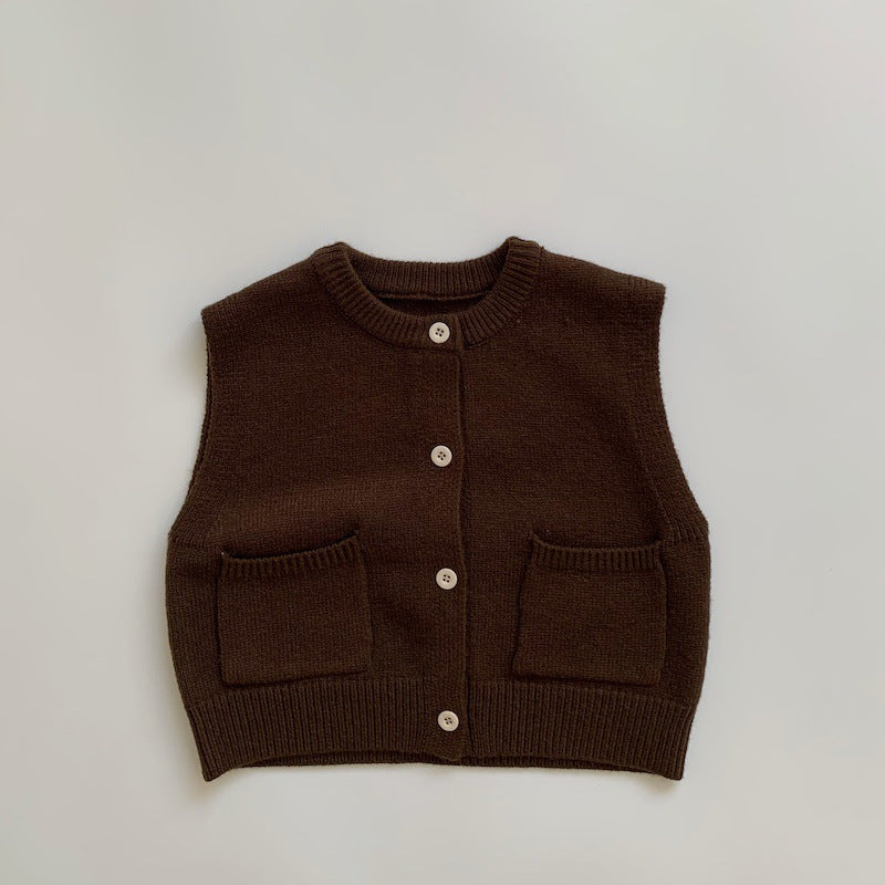 Kids Pocket Button-Up Knit Vest [mh0000608]