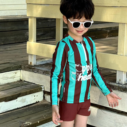Long-Sleeve Striped Swimwear Shorts Set ストライプ 長袖ラッシュガード ショートパンツ【mh0013341】