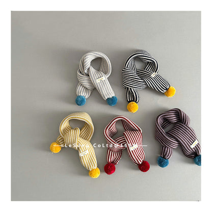 キッズマフラー ニット ストライプ ぽんぽん ネックウィーマー【mh0011801】