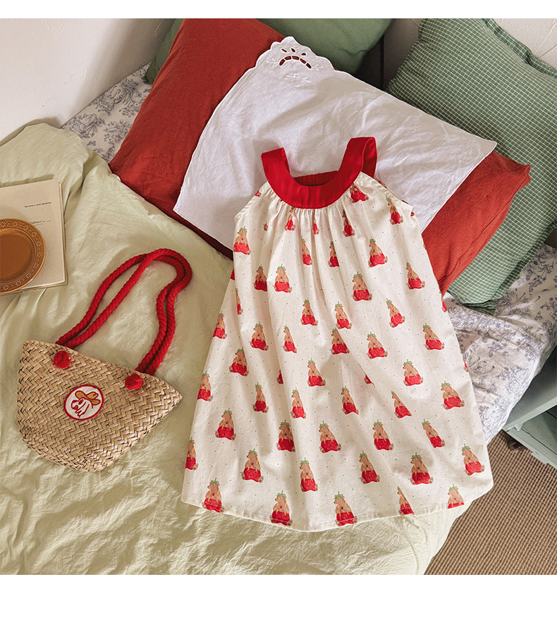 Strawberry Bear Cotton Camisole Dress ベア キャミソールワンピース【mh0013659】