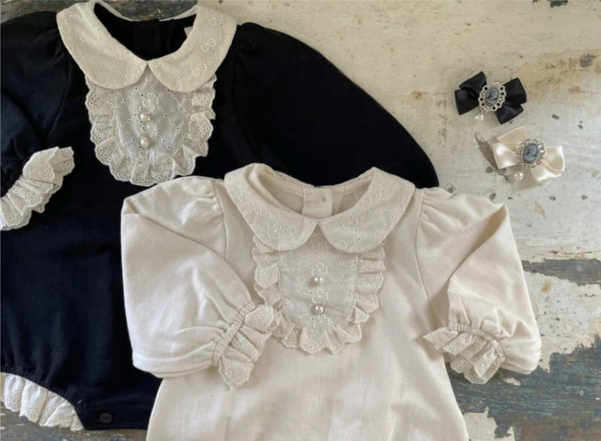 Baby Lace Collar Pearl Button Long Sleeve Romper [mh0013881]