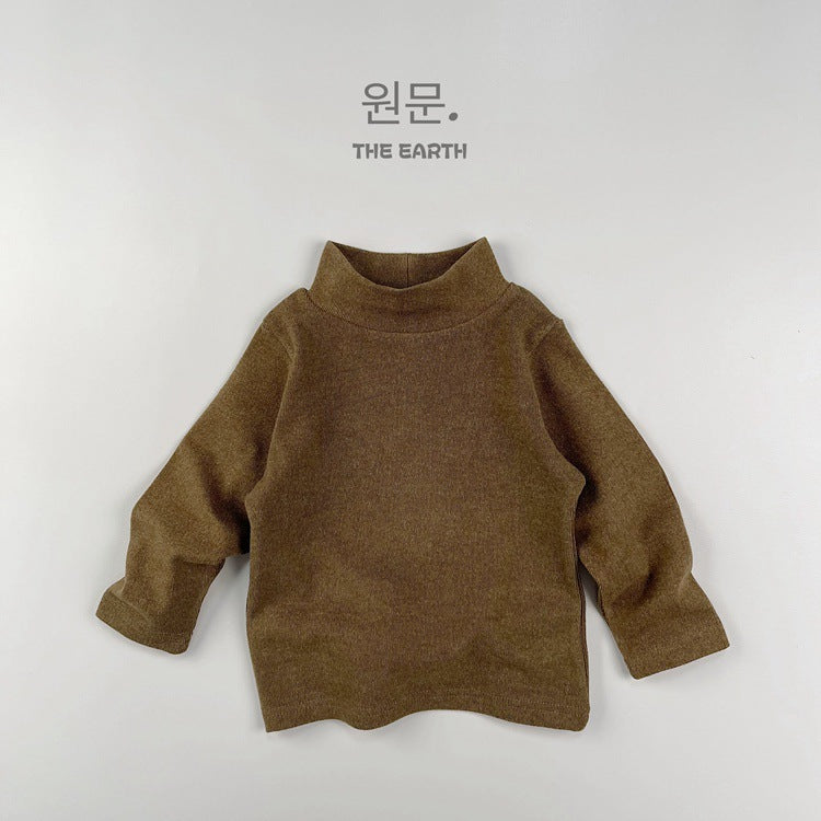 Camiseta de manga larga de cuello alto liso acanalado para niños 【mh0013937】