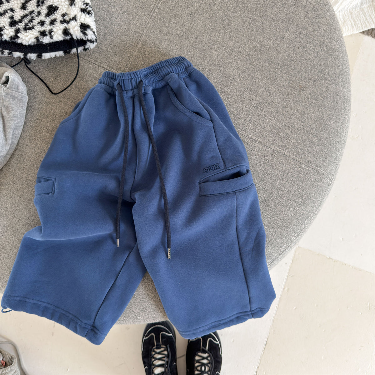 Pantalones largos de felpa para niños, corte holgado con cintura elástica y forro polar [mh0014538]