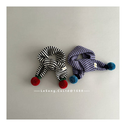 キッズマフラー ボーダー ニット ぽんぽん ネックウォーマー【mh0011805】