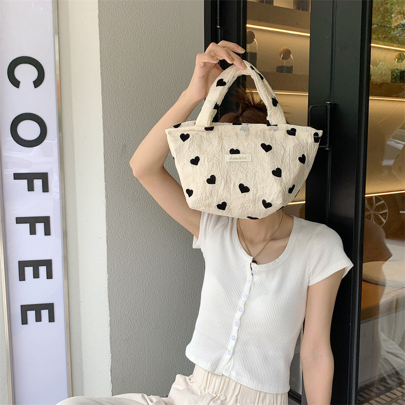 Canvas Heart Print Tote Bag Shoulder Bag Crossbody Bag Diaper Bag [mh0004200]