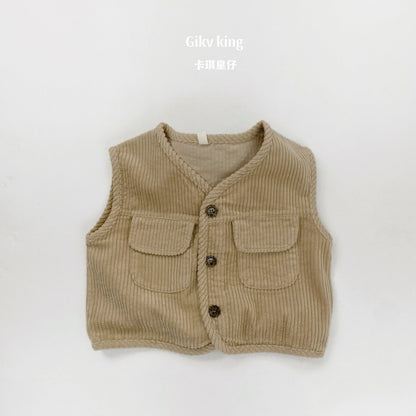 Retro Corduroy Layered Sleeveless Vest コーデュロイ ベスト【mh0012573】