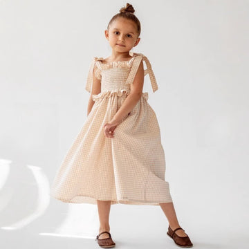 Kids Checked Frill Ribbon Camisole Dress [mh0013861]