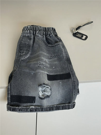 Distressed Denim Shorts ダメージデニム ハーフパンツ【mh0012938】