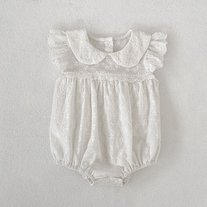 Lace Trim Doll Collar Romper Dress ラッフル ロンパース ミモレ丈ワンピース【mh0013160】