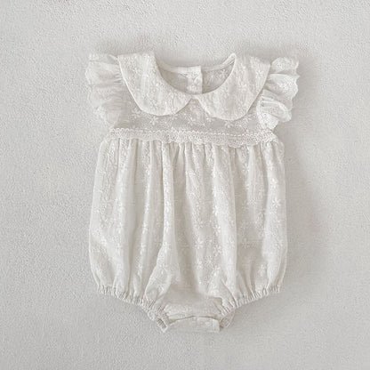 Lace Trim Doll Collar Romper Dress ラッフル ロンパース ミモレ丈ワンピース【mh0013160】