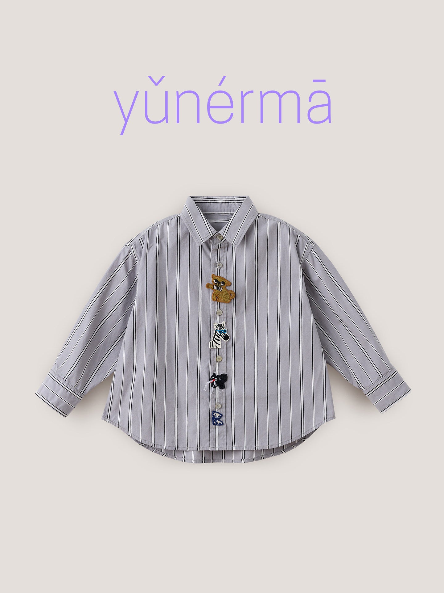 Camisa de manga larga con estampado de rayas y parches de animales para niños y jóvenes [mh0014244]