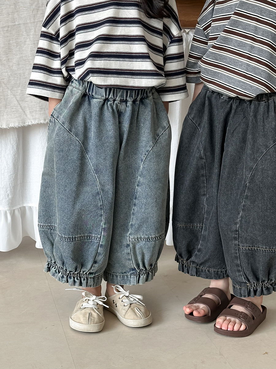 Gentered Pleated Elastic Denim Capris ウォッシュ クロップドパンツ【mh0013464】