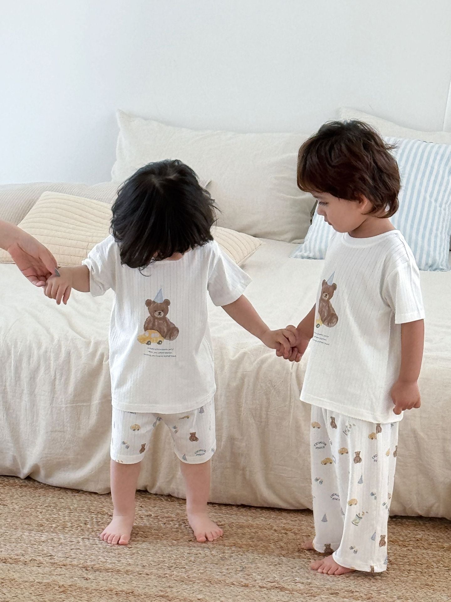 Parent-child Short-sleeved Loungewear ベア 半袖Tシャツ ロングパンツ ショートパンツ【mh0013306】