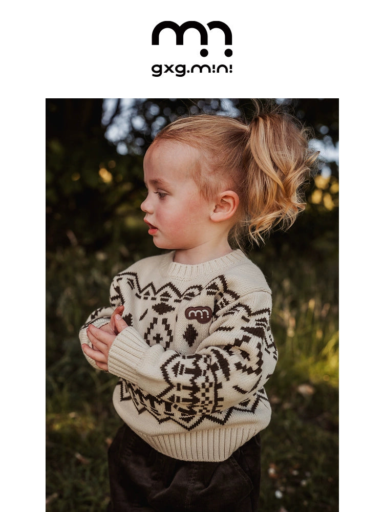 -長袖ニットセーター フェアアイル柄 北欧風 クルーネック プルオーバー【mh0011307】 - mamahalo shop - ニット・セーター -  べビー服 - 子供服 - 男の子 - 女の子