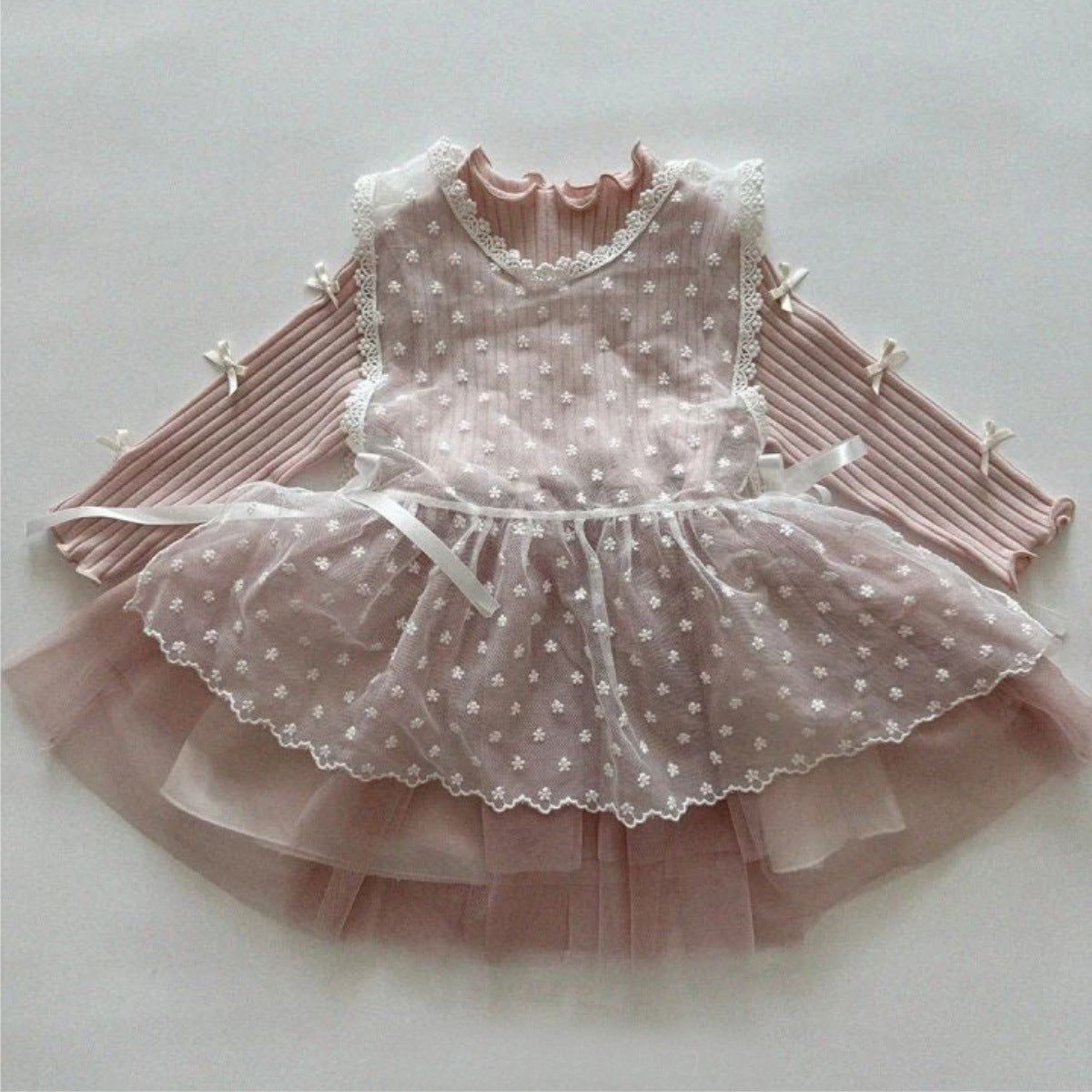 Baby Ribbon Mesh Long Sleeve Dress [mh0013884]