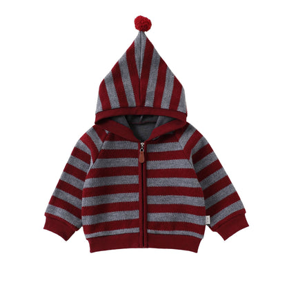 Sudadera con capucha y cremallera a rayas para bebé y niño【mh0014714】
