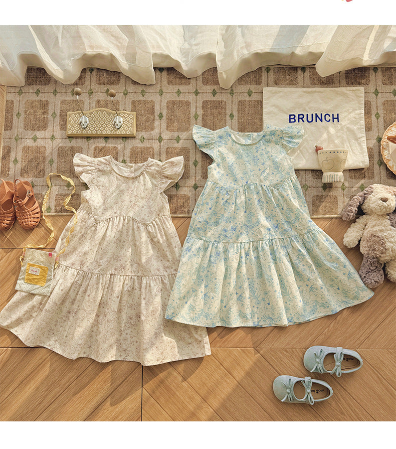 Floral Rabbit Flutter Sleeve Tiered Dress アニマル 半袖ワンピース【mh0013655】