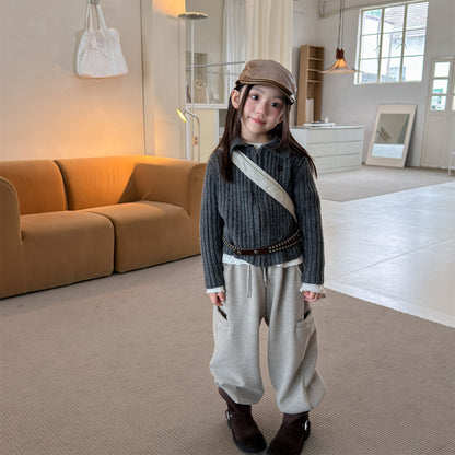 キッズ 襟付き リブ ジップアップ ニットカーディガン【mh0014555】