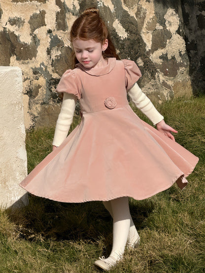 半袖パフスリーブワンピース レトロ クラッシック 発表会 ドレス【mh0011892】