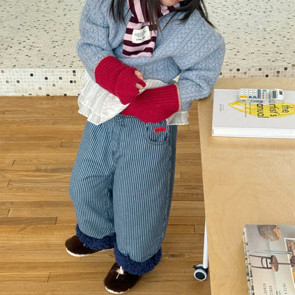 裏ボアデニムパンツ ストライプ 暖パン ジーンズ【mh0011914】