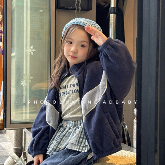 -バイカラージップアップフリースジャケットブルゾン裏起毛防寒アウター【mh0010912】 - mamahalo shop - ショートコート・ジャケット・ジャンパー -  べビー服 - 子供服 - 男の子 - 女の子