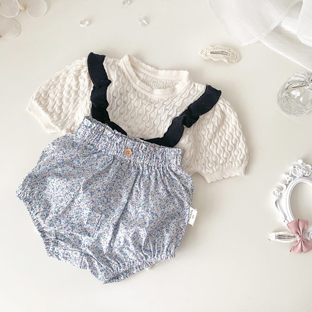 Baby Kids Openwork Knit Ruffled Summer Top Backless Short Sleeve T-Shirt [mh0002013]