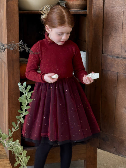 長袖ワンピース チュチュチュールスカート スパンコール ドレス【mh0011886】