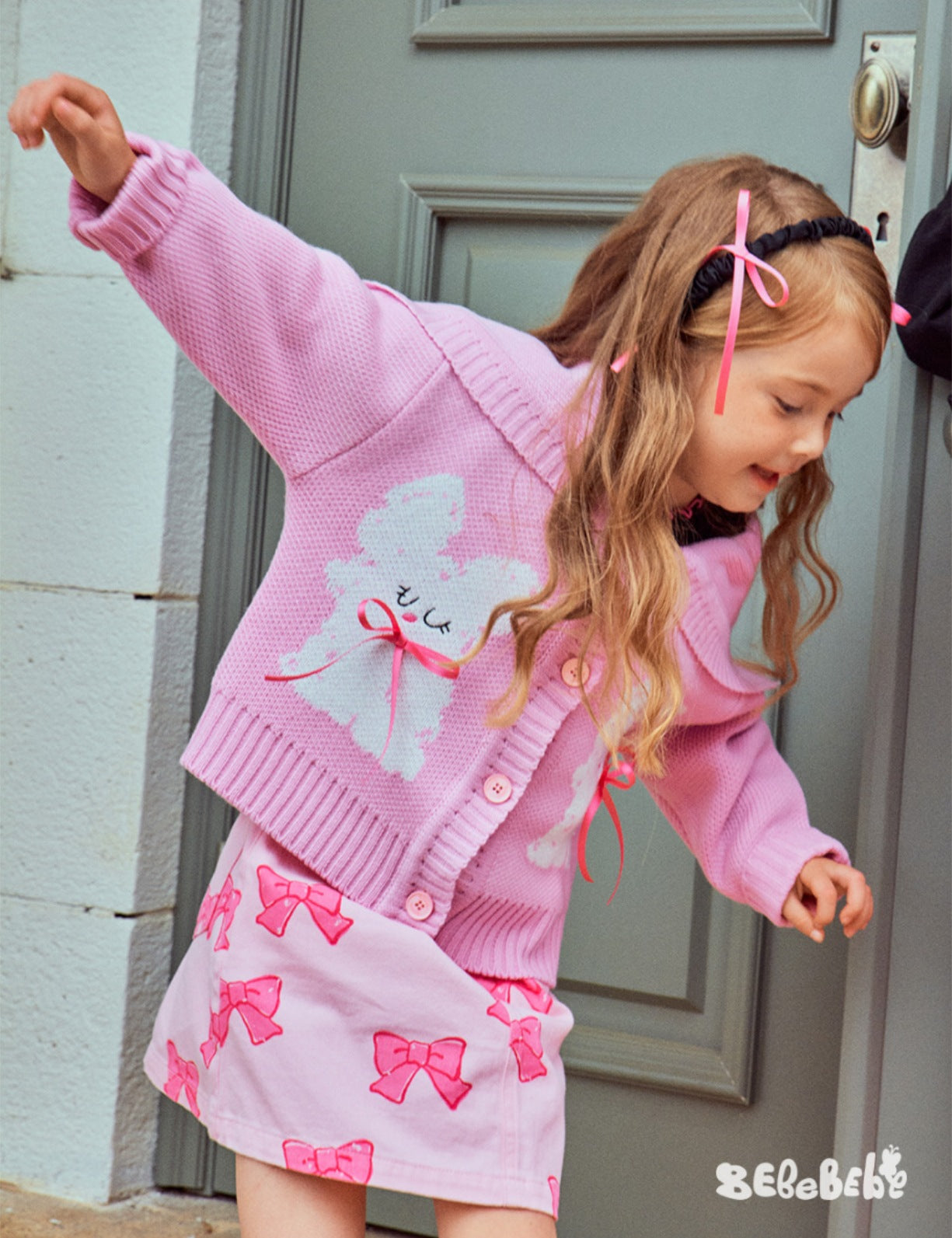 -リボン柄ニットカーディガン/フリルティアードワンピース/リボン柄フリルスカート【mh0010981】 - mamahalo shop - 長袖ワンピース -  べビー服 - 子供服 - 男の子 - 女の子