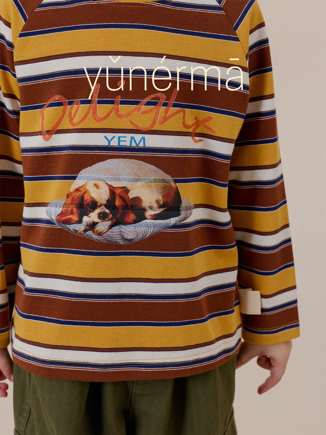 Camiseta de manga larga raglán con estampado de perro a rayas para niños/junior