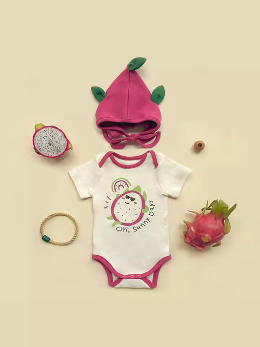 Dragon Fruit Short Sleeve Romper With Hat ドラゴンフルーツ 半袖ロンパース【mh0013390】