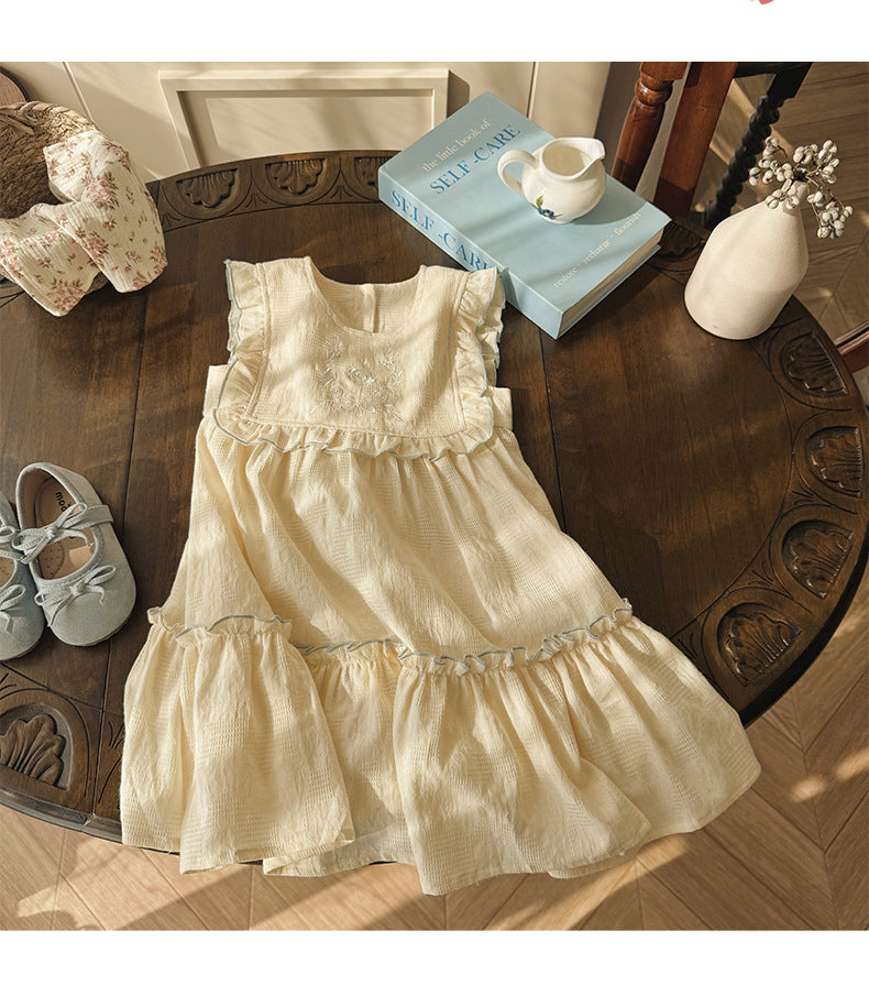French Vintage Flower Embroidered Dress フレンチ ノースリーブワンピース【mh0013654】