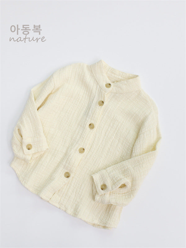 Kids' Gauze Stand-Collar Plain Long-Sleeve Shirt [mh0000325]