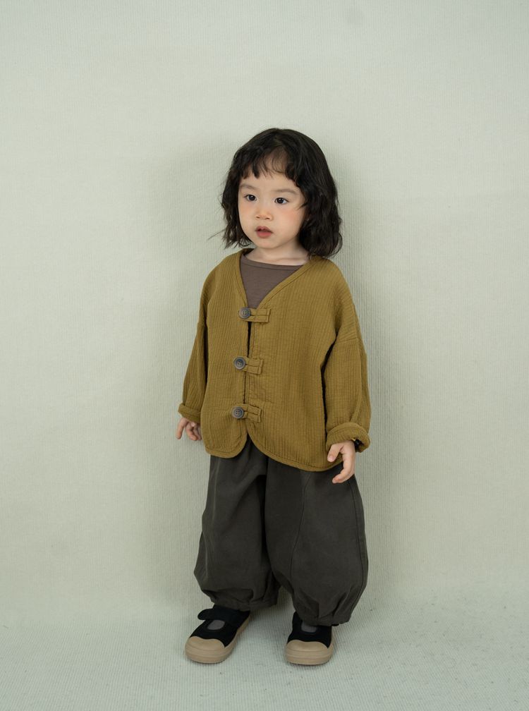 Kids' Front-Button Loose Collarless Long-Sleeve Jacket [mh0001883]