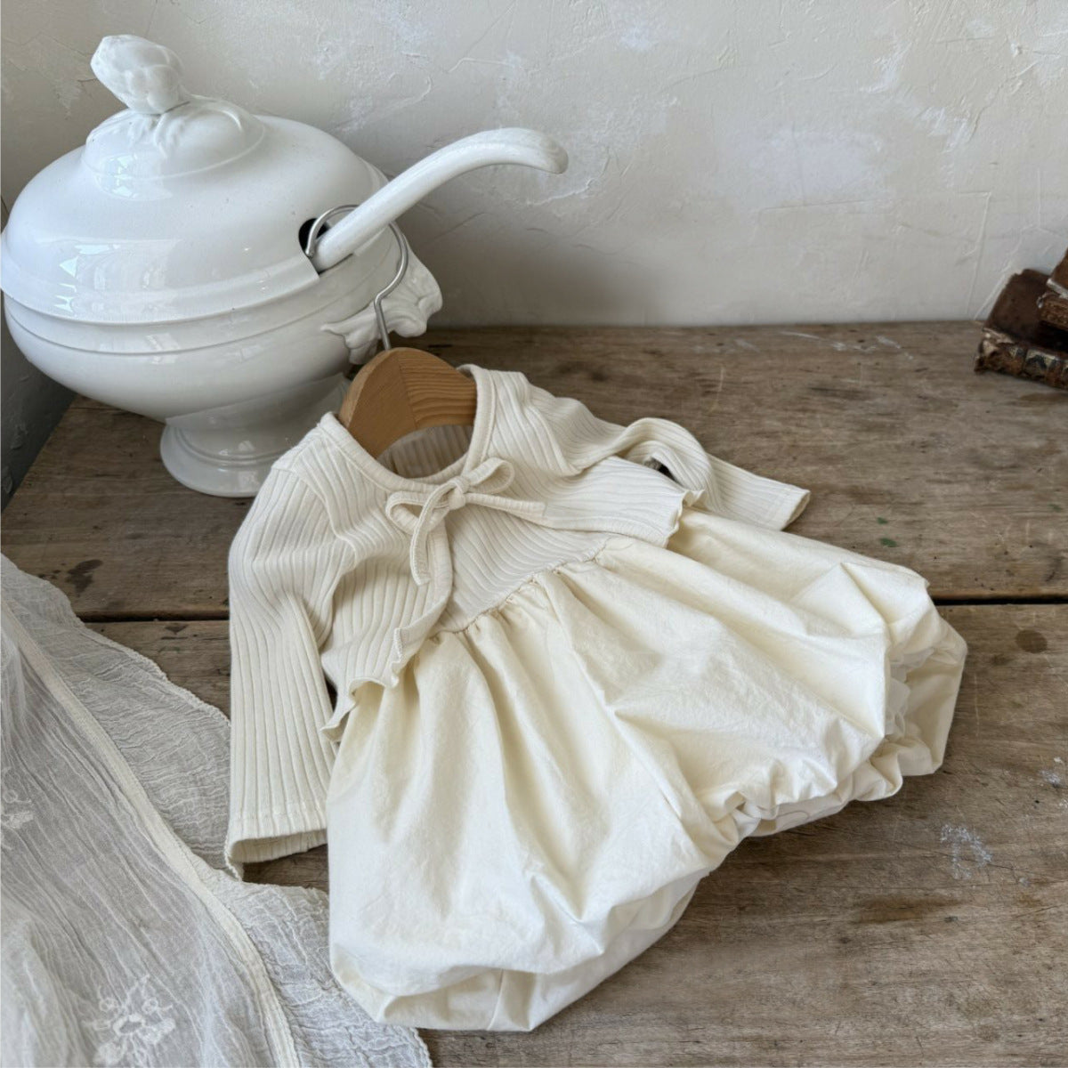 Ribbed Cardigan Balloon Skirt リブカーディガン スカート セット【mh0012501】