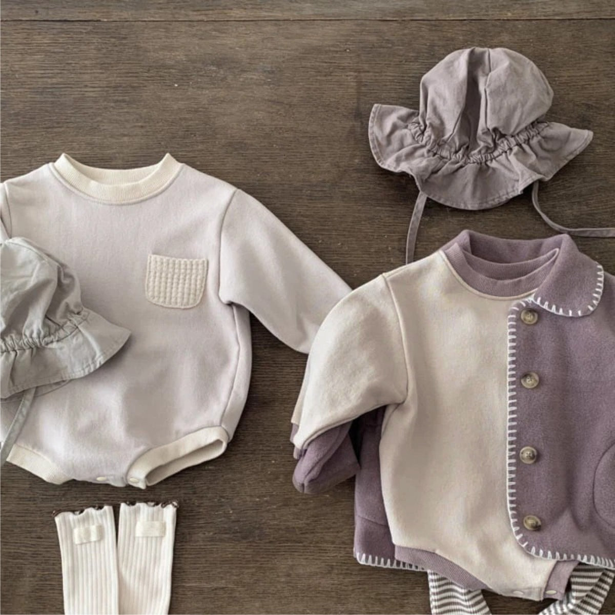 -長袖ロンパース スウェット アクセントカラー 胸ポケット【mh0011363】 - mamahalo shop - 長袖ロンパース -  べビー服 - 子供服 - 男の子 - 女の子